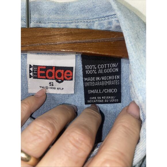 90s Denver Broncos Denim Shirt Light Wash Long Sleeve Embroidered Logo Small - Picture 5 of 7